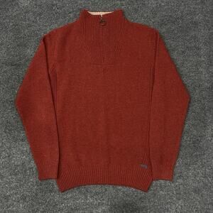 Barbour Tisbury 1/4 Quarter Zip Wool Sweater Mens Red Ribbed Preppy M